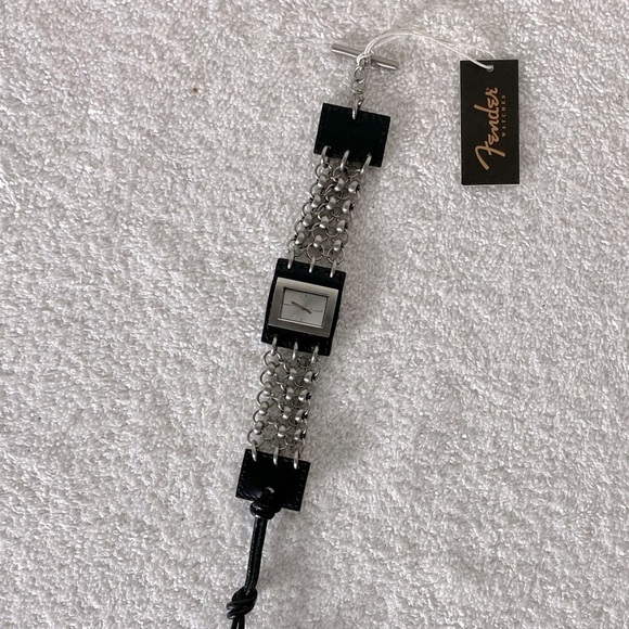 Vintage Fender Holy Grail Leather & Chain Link Square Face Wrist Watch - Picture 1 of 14